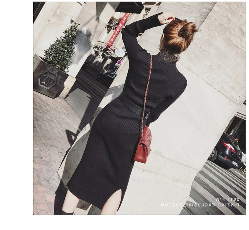 Autumn and winter long sweaters dresses women's bottoming shirts sweater skirts jackets elastic