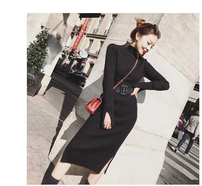 Autumn and winter long sweaters dresses women's bottoming shirts sweater skirts jackets elastic
