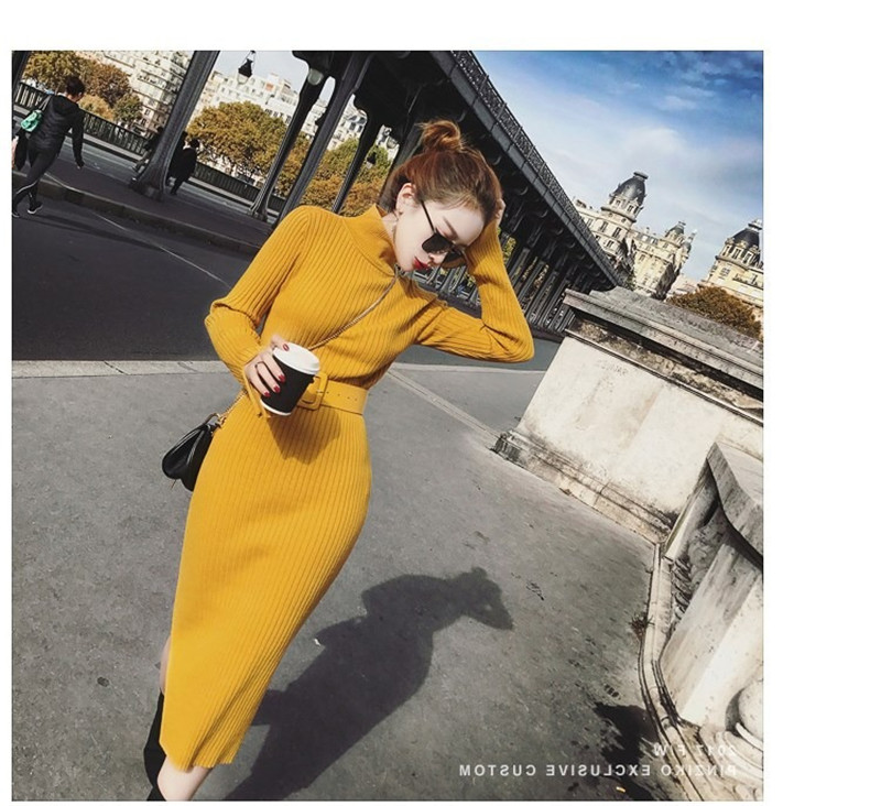 Autumn and winter long sweaters dresses women's bottoming shirts sweater skirts jackets elastic
