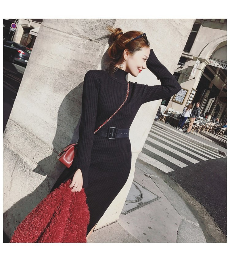 Autumn and winter long sweaters dresses women's bottoming shirts sweater skirts jackets elastic