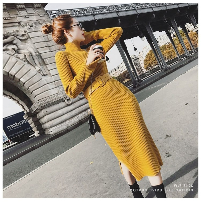 Autumn and winter long sweaters dresses women's bottoming shirts sweater skirts jackets elastic