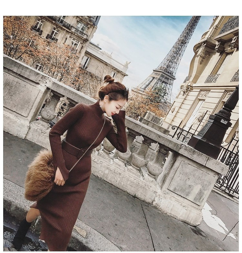 Autumn and winter long sweaters dresses women's bottoming shirts sweater skirts jackets elastic