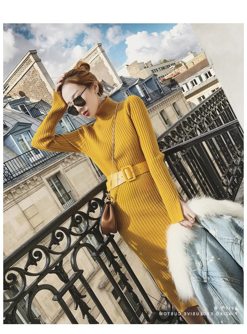 Autumn and winter long sweaters dresses women's bottoming shirts sweater skirts jackets elastic