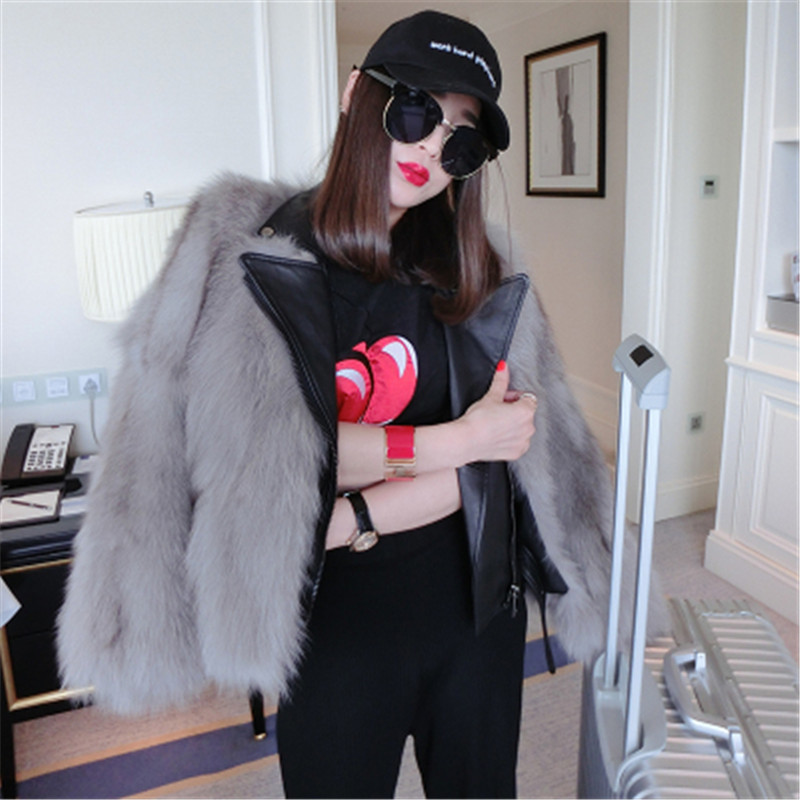 Autumn and winter fox fur fur women's motorcycle clothing imitation mink fur coat tide fashion noble