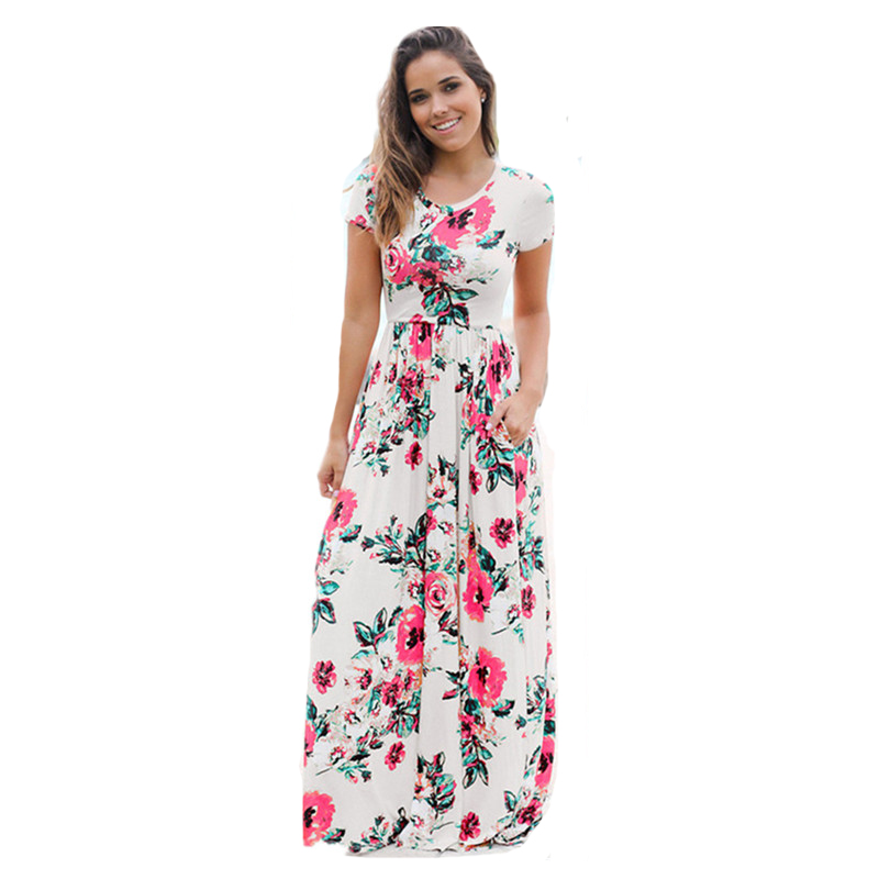 Dress 2019 Summer Long Dress Floral Print Boho Beach Dress Tunic Women Evening Party Dress Sundress