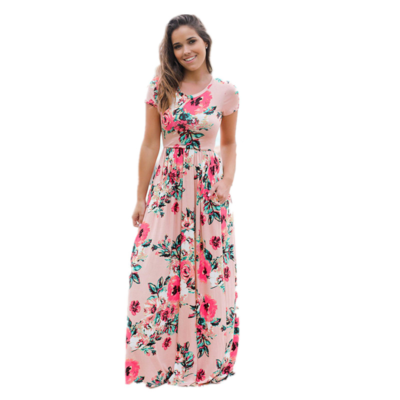 Dress 2019 Summer Long Dress Floral Print Boho Beach Dress Tunic Women Evening Party Dress Sundress