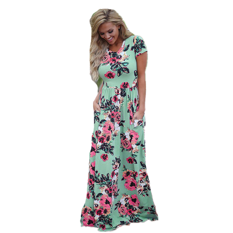 Dress 2019 Summer Long Dress Floral Print Boho Beach Dress Tunic Women Evening Party Dress Sundress