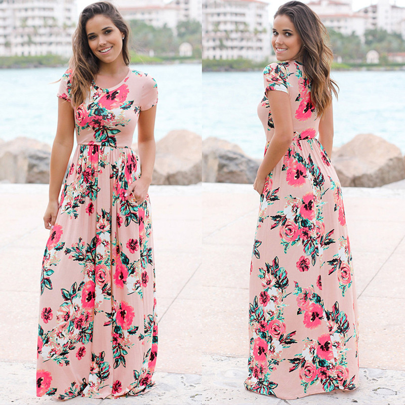 Dress 2019 Summer Long Dress Floral Print Boho Beach Dress Tunic Women Evening Party Dress Sundress