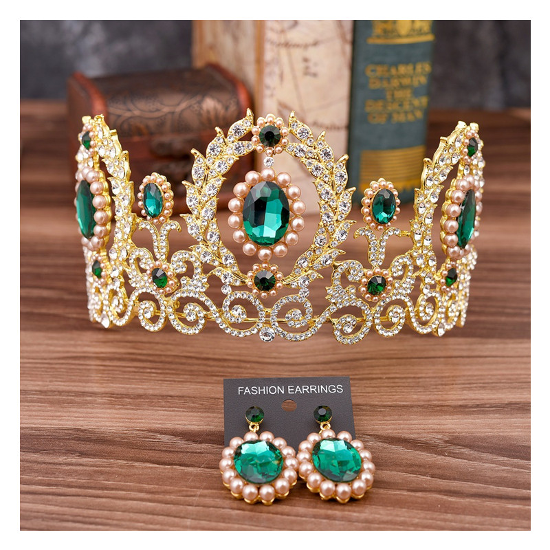 Luxury Wedding Crown Bridal Tiara Bridal Crown With Earring Rhinestone Luxurious Bride Hair Jewelry Sets Women Jewellery