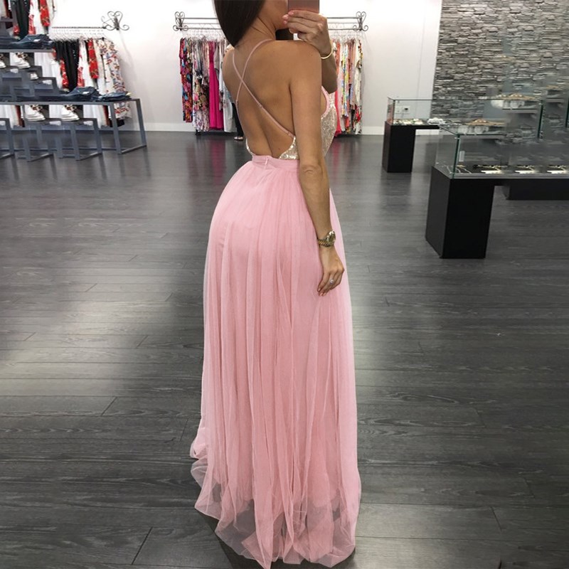 Popular Sexy Lady Evening Dress Floor Tail Sequins Girl Skirt High Quality High-V Neck Women Clothes