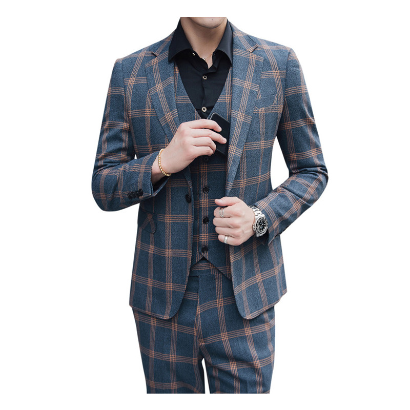 Coat Vest Plus Pant New Men Business Slim Suits Sets Solid Color Wedding Office Dress Three-piece