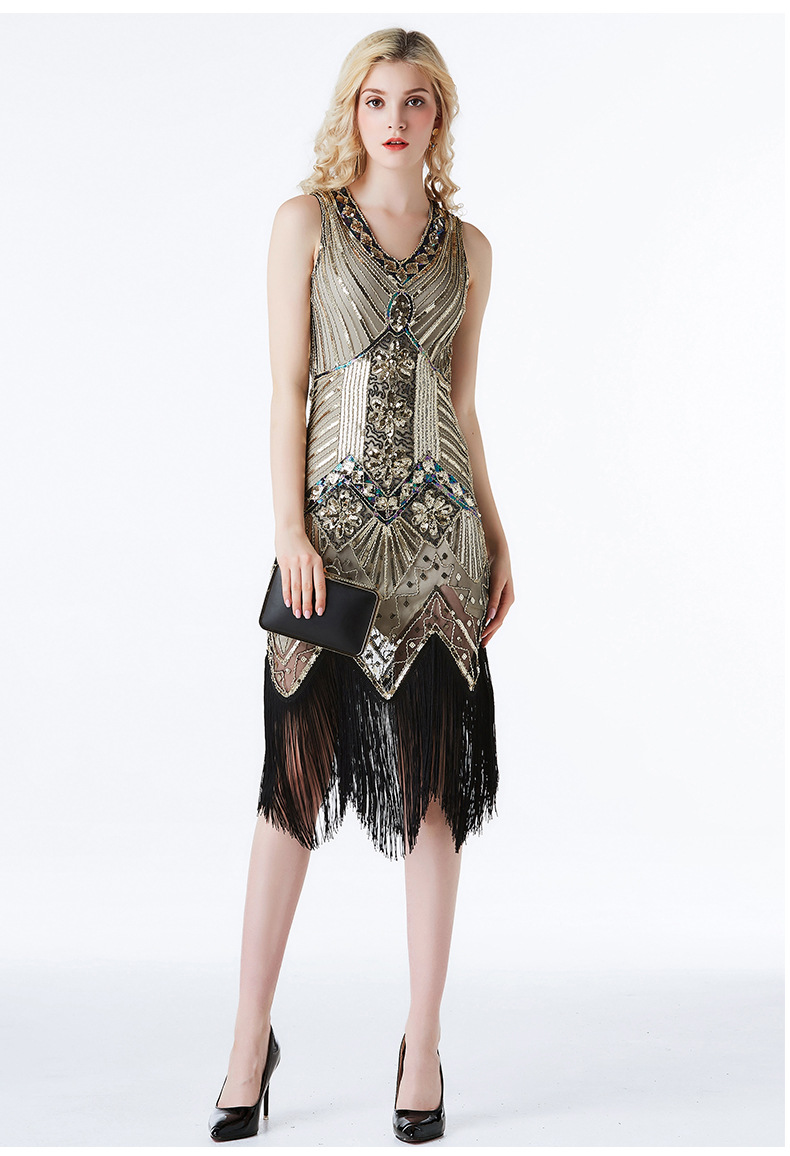 Luxury Slim Fit Evening Squins Tassels Dress Bridemaid Wedding Dress Manual Bead Party Concert Dress