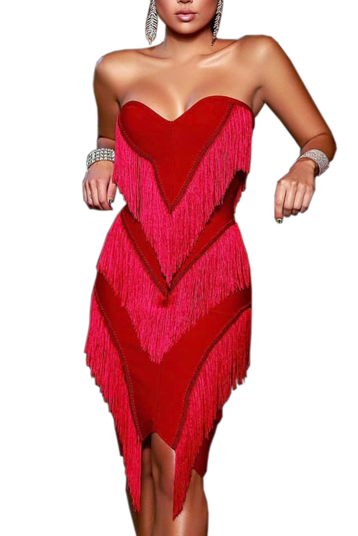Luxury Slim Fit Evening Dress knitting Tassels Dress Bridemaid Wedding Dress Party Concert Dress