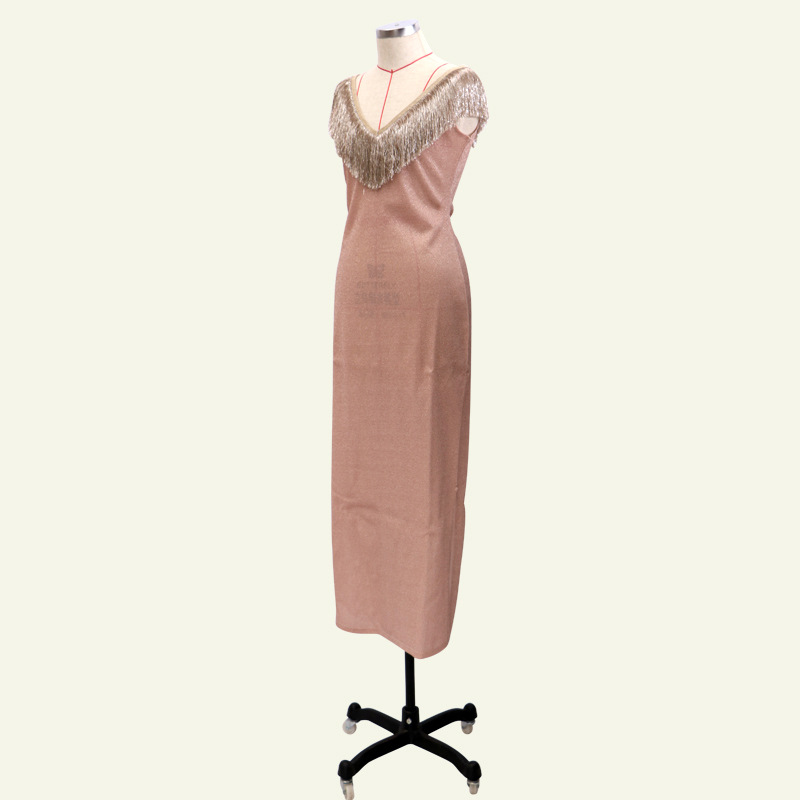 Sexy Personalized V collar Sleeveless Dress Tassels Skirt Ma'am Concert Dress Party Dress