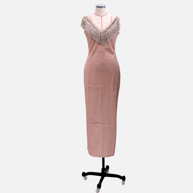 Sexy Personalized V collar Sleeveless Dress Tassels Skirt Ma'am Concert Dress Party Dress