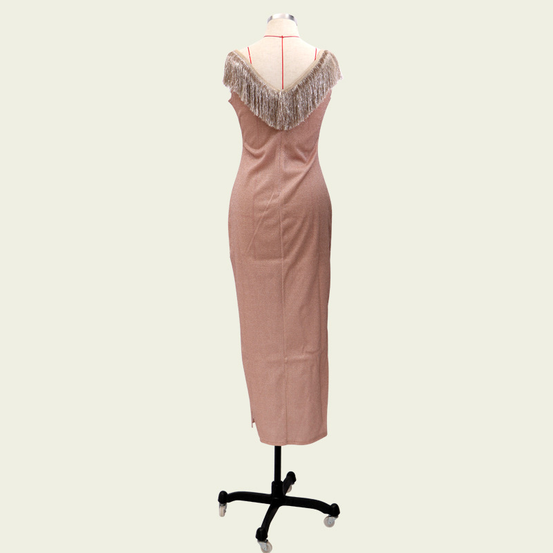 Sexy Personalized V collar Sleeveless Dress Tassels Skirt Ma'am Concert Dress Party Dress