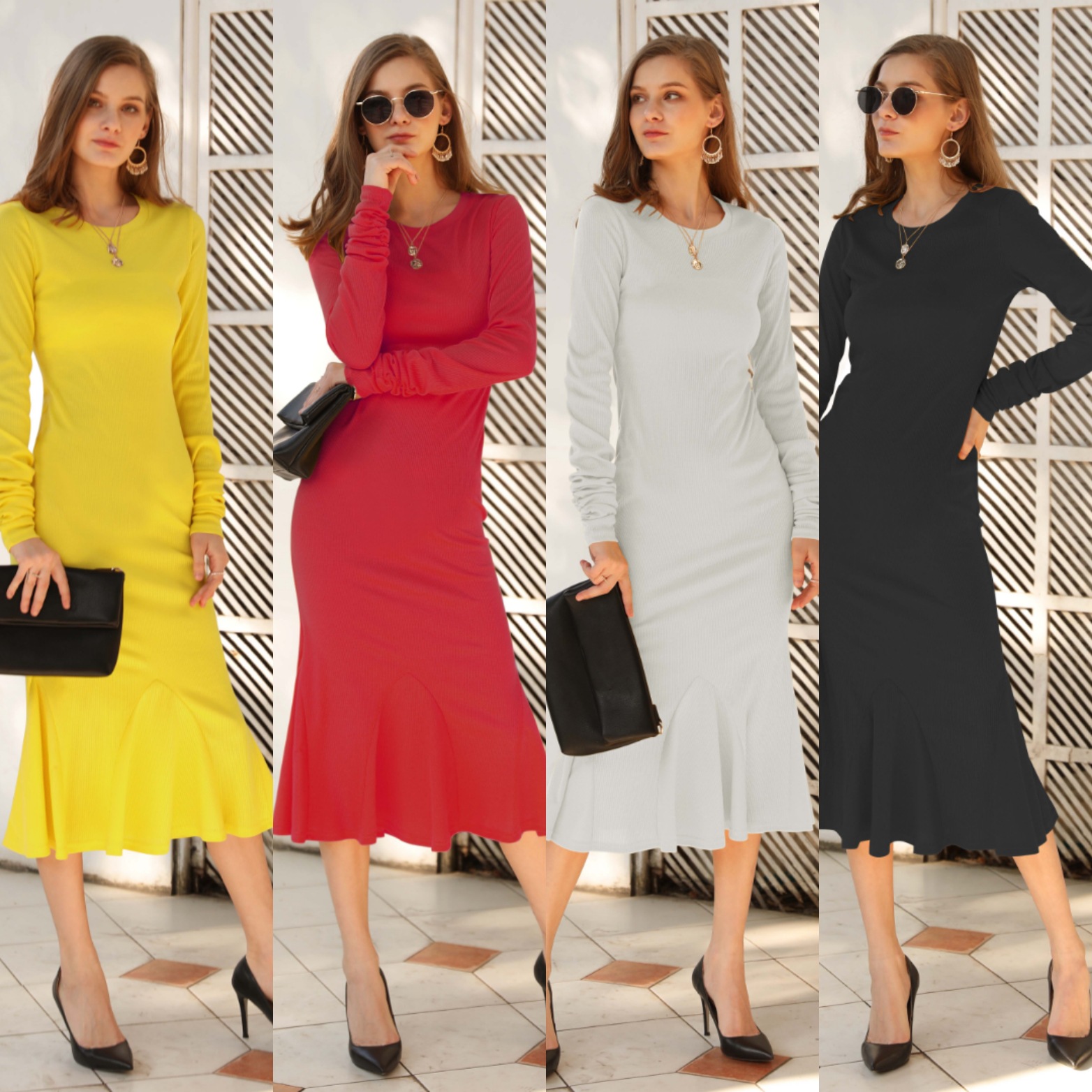 Sexy Personalized Women's knitting long sleeve long skirt Lady Concert Dress Party Dress