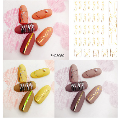 Style Nail Back Glue Sticker Can Bend Laser Gold Silver Line Black And White Line Arc Nail Decal view 8