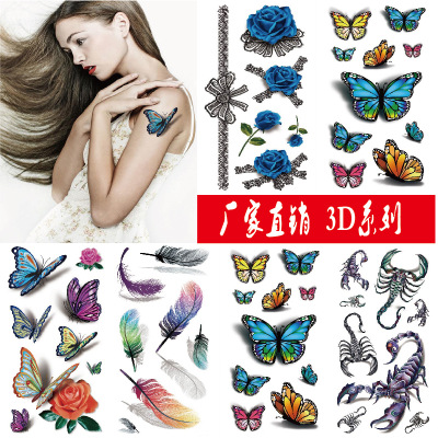 3D Tattoo Paste Rose Butterfly Scorpion Color Print Waterproof Tattoo Sticker Combination view 7
