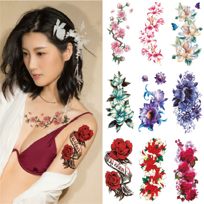 Flower Tattoo Stickers Peony Rose peach Chrysanthemum Collarbone Leg Waist Sexy Waterproof Tattoo view 3