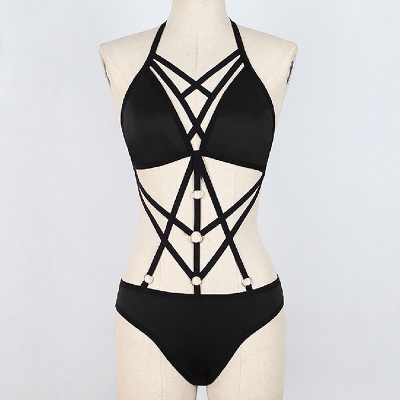 Women's  Mesh Lace Up Harness Bra European &amp; American 3 Points Underwear Top Fun Sexy Lingerie