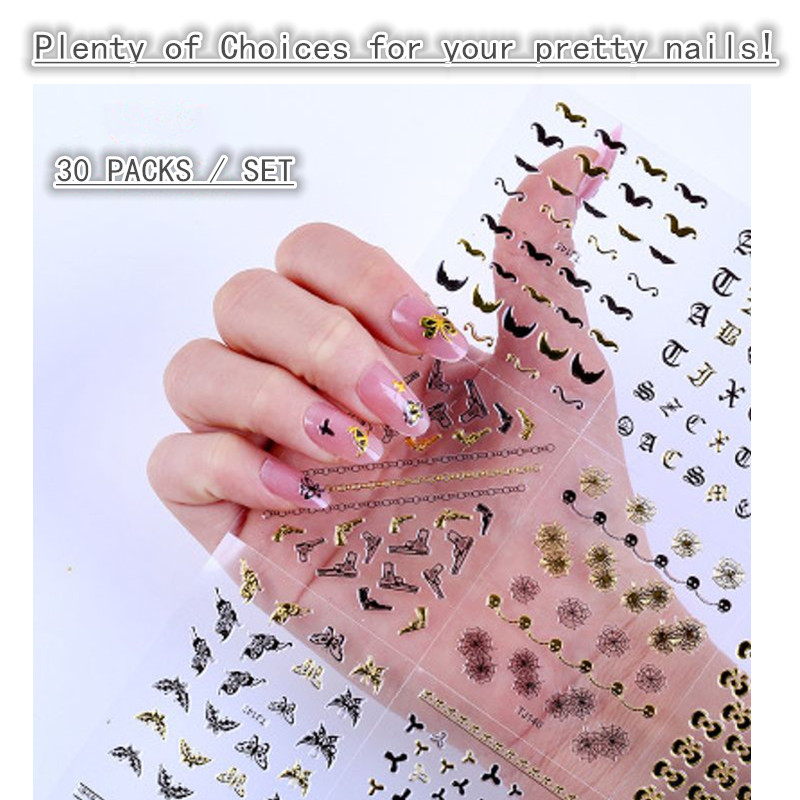 Hot Sale 30PCS High Grade Lady Nail Stickers Waterproof 3D Nail Decals Parties Girl Nail Decoration
