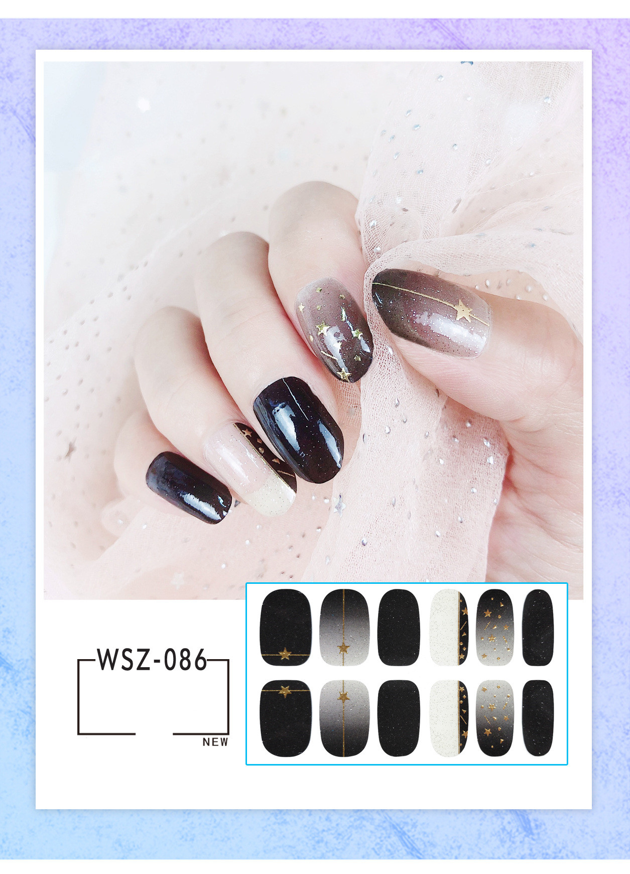 Beauty Shops Wholesale 9 Sets Translucent Gradient Glitter Nail Sticker Crystal Polish Waterproof view 5