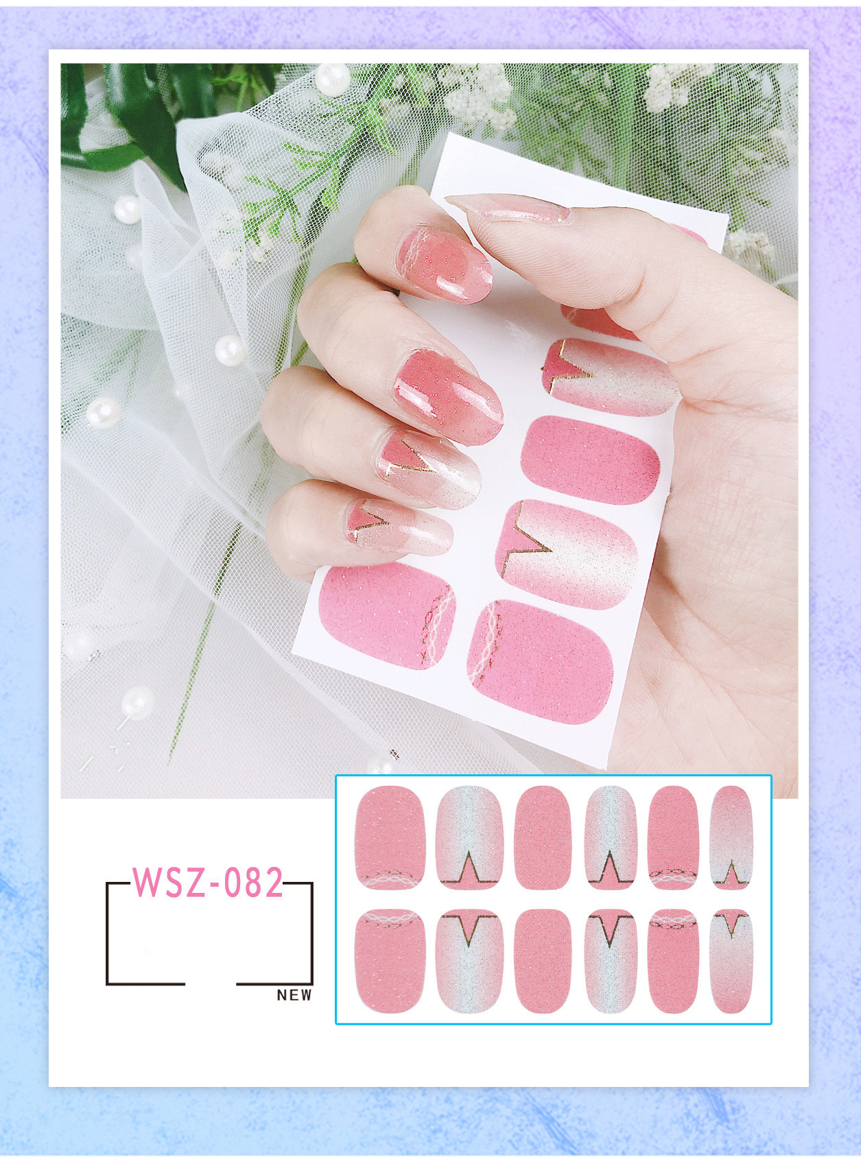 Beauty Shops Wholesale 9 Sets Translucent Gradient Glitter Nail Sticker Crystal Polish Waterproof view 3