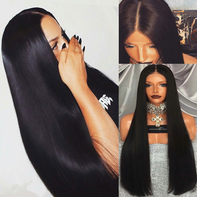 Fashion African Hot Sale Women's Wig 100cm Split Long Straight Hair Black Chemical Fiber Wigs