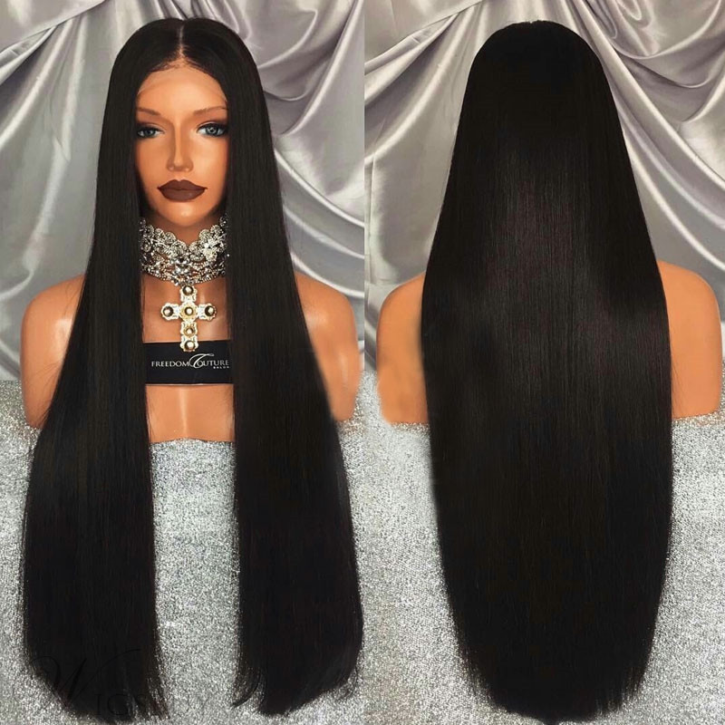 Fashion African Hot Sale Women's Wig 100cm Split Long Straight Hair Black Chemical Fiber Wigs