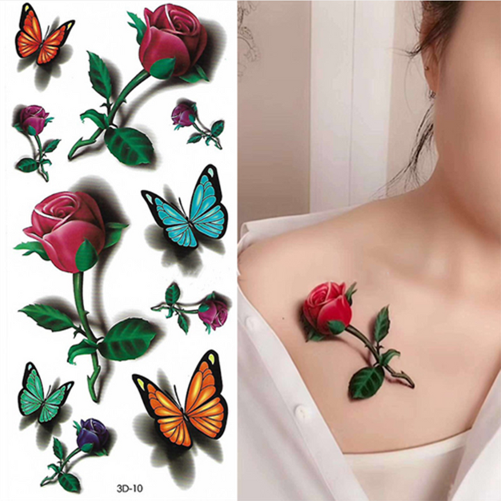 3D Flower Butterfly Tattoo Sticker Color Printing Animal Cartoon Temporary Tattoo Sticker Wholesale
