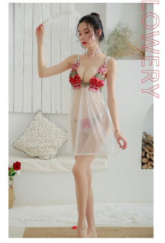 2021 Fashion New Rose Flowers Temptation Sexy Women Lingerie Side Slit Sling Mesh Lady Nightdress Girls Transparent Pajama Set