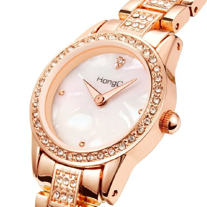 High Quality Female Fashion New Luxury Golden Watch Inlaid Diamonds Fritillaria 30M Waterproof Steel Band Bracelet Women Watches Girls Birthday Gifts+ Luxury Gift Box Lovers  Girlfriends Wife's Birthd