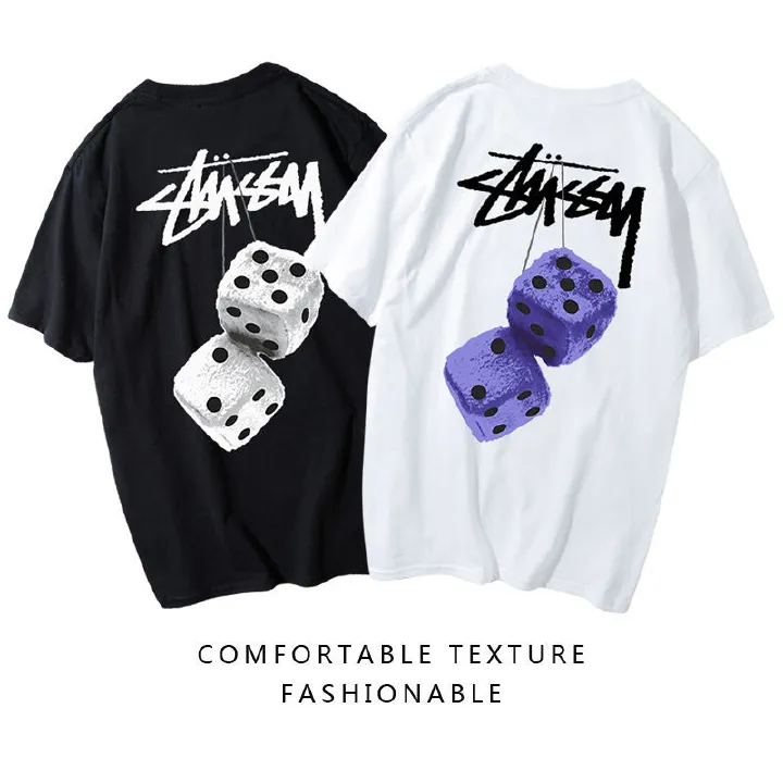 Popular Western African Young People High Street Fashion Men Women's 100% Cotton T-shirt Stutty Color Dice Short Sleeve Students T-shirt Hip Hop Loose Ladies Girls Boys Tops  Lovers Girlfriends Wife's