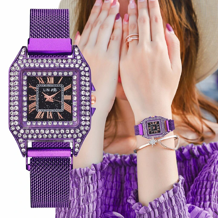 New Leather Women Metal Watches Luxury Rhinestone Trendy Office Lady Ball Dial Roman Digital Time Luminious Quartz Watches + Luxury Gift Box Lovers Girlfriends Wife's Birthday Holiday Surprising Gifts