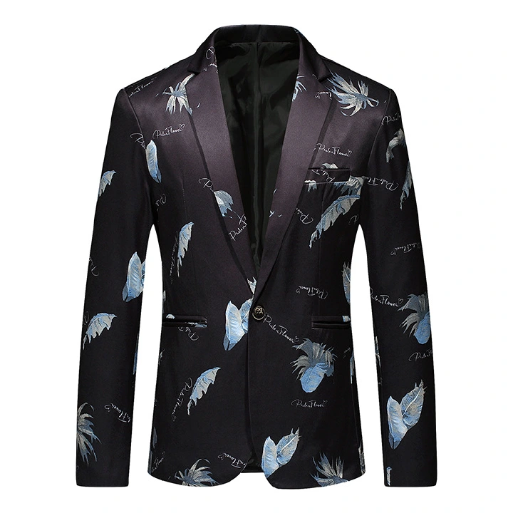 Suit Men's New European And American Hot Selling Slim Fit Korean Printed Casual Suit Trend Small Suit Middle-Aged And Young People's Casual One-Piece Suit Top Men's Business Casual Suit + Complimentar