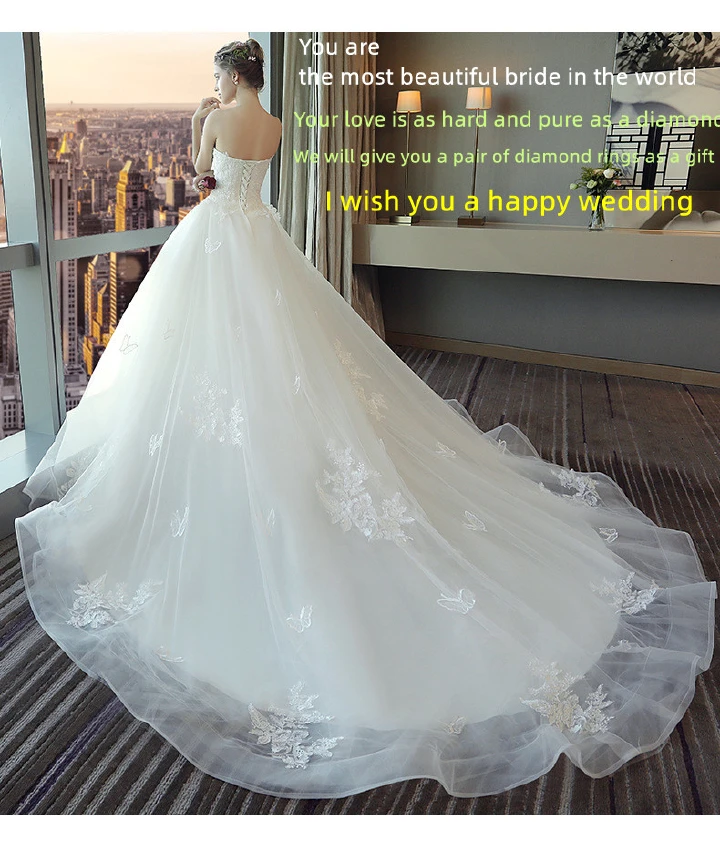 Kenya's New Long Wedding Dress High-end Dress 2020 Europe And America's Best-selling Wedding Dress Simple Fashion Bride's Wedding Long Wedding Dress Presents A pair of Gloves + A Pair of Diamond Rings
