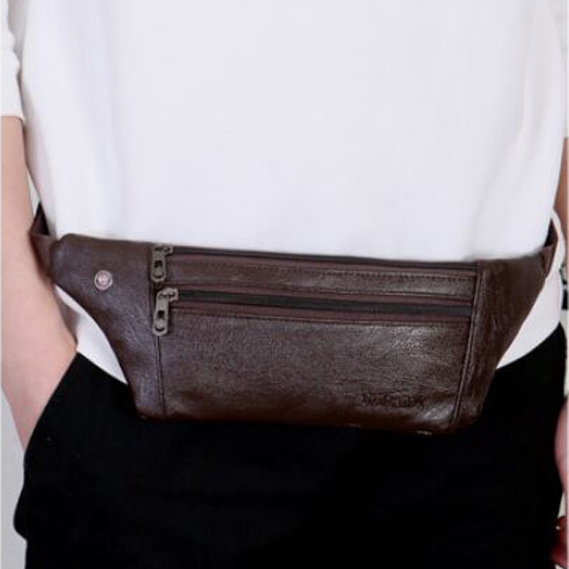 PAPA Men Waist Bag Leather Casual Chest Waist Packs Multifunction Running Waist Bag