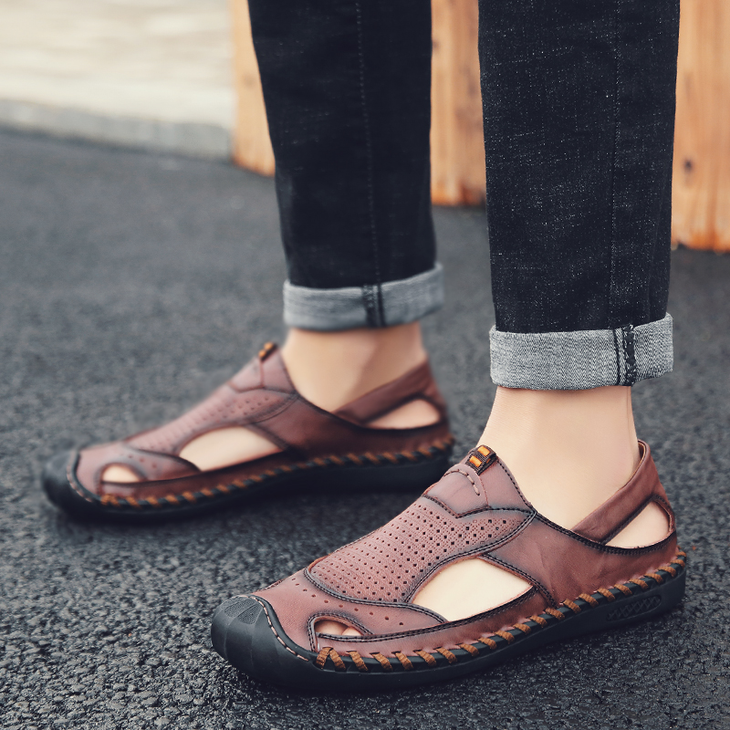 Men Fashion Casual Leather Sandals Summer Hiking Walking Breathable Shoes Sandals Slippers Quality
