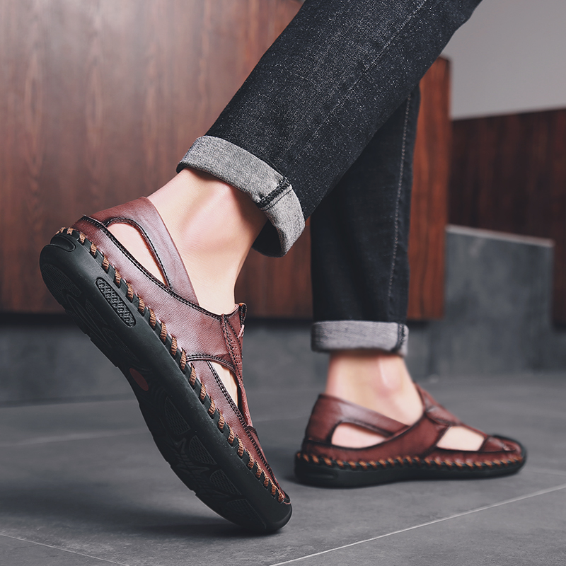 Men Fashion Casual Leather Sandals Summer Hiking Walking Breathable Shoes Sandals Slippers Quality