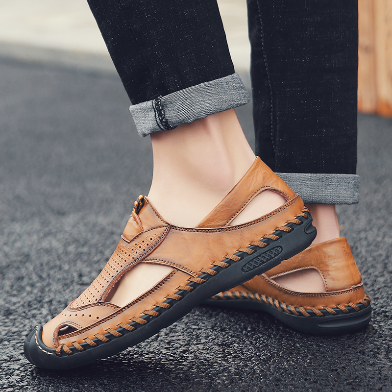Men Fashion Casual Leather Sandals Summer Hiking Walking Breathable Shoes Sandals Slippers Quality
