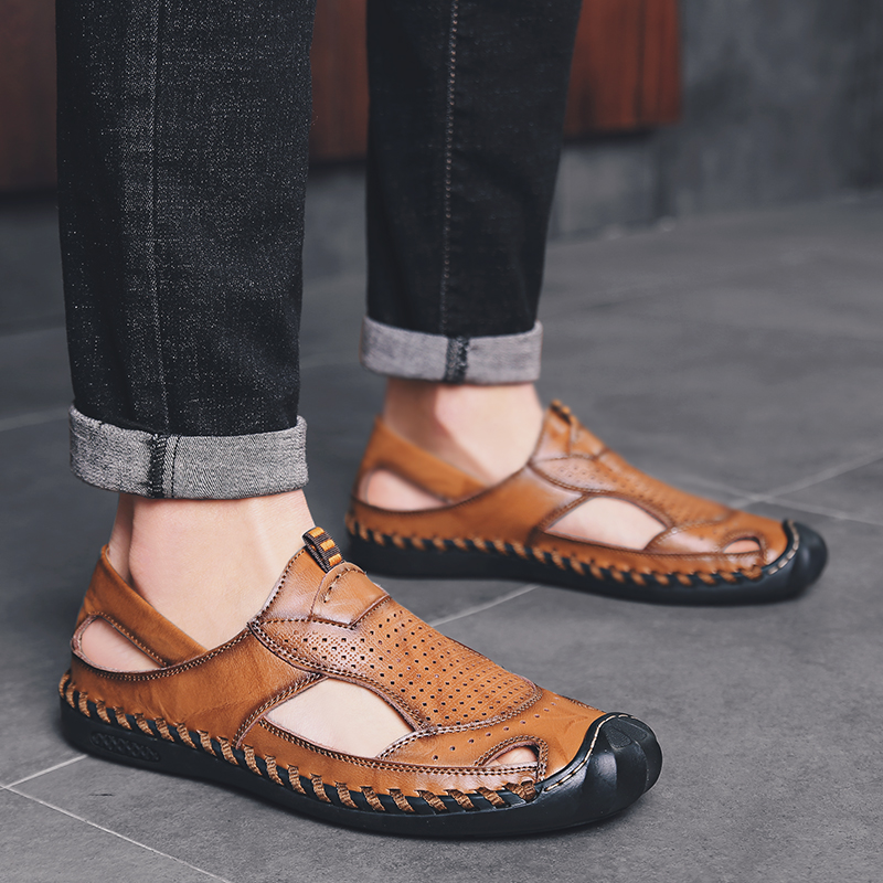 Men Fashion Casual Leather Sandals Summer Hiking Walking Breathable Shoes Sandals Slippers Quality