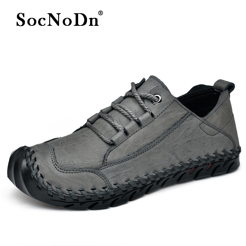 SocNoDn Men Ankle Boots Casual Genuine Leather Outdoor Walking Hiking Work Shoes Boots Quality