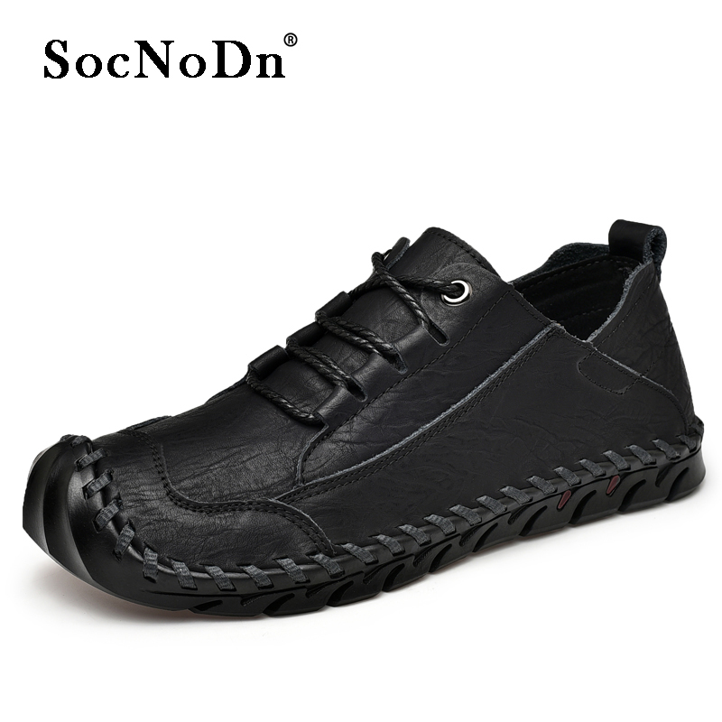 SocNoDn Men Ankle Boots Casual Genuine Leather Outdoor Walking Hiking Work Shoes Boots Quality