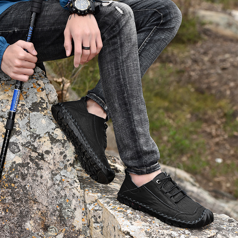 SocNoDn Men Ankle Boots Casual Genuine Leather Outdoor Walking Hiking Work Shoes Boots Quality