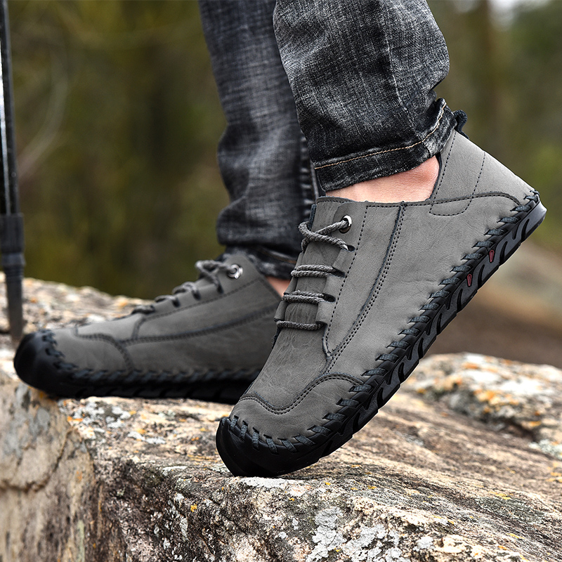 SocNoDn Men Ankle Boots Casual Genuine Leather Outdoor Walking Hiking Work Shoes Boots Quality