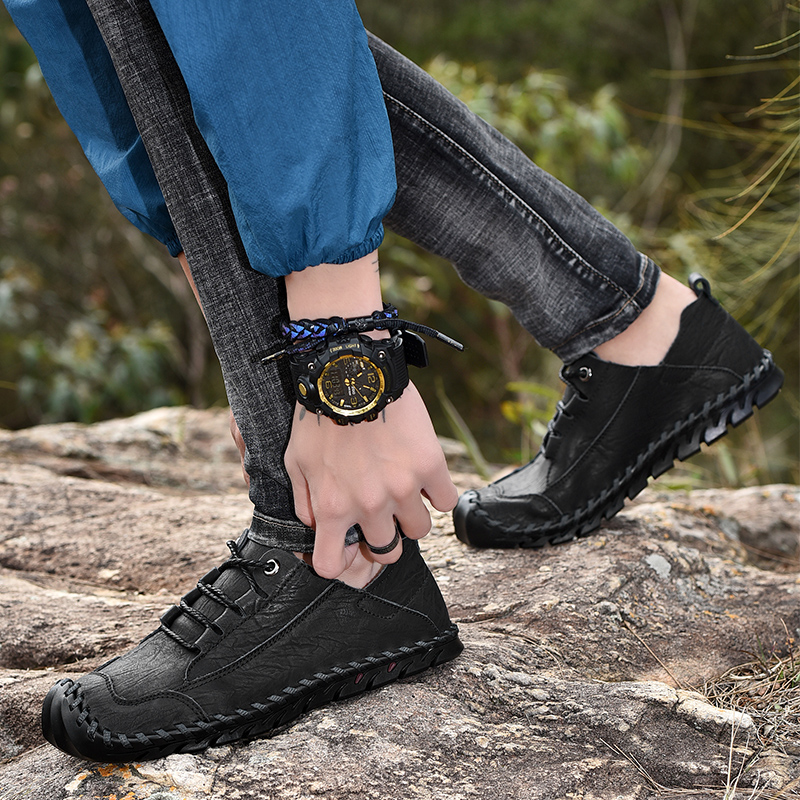 SocNoDn Men Ankle Boots Casual Genuine Leather Outdoor Walking Hiking Work Shoes Boots Quality