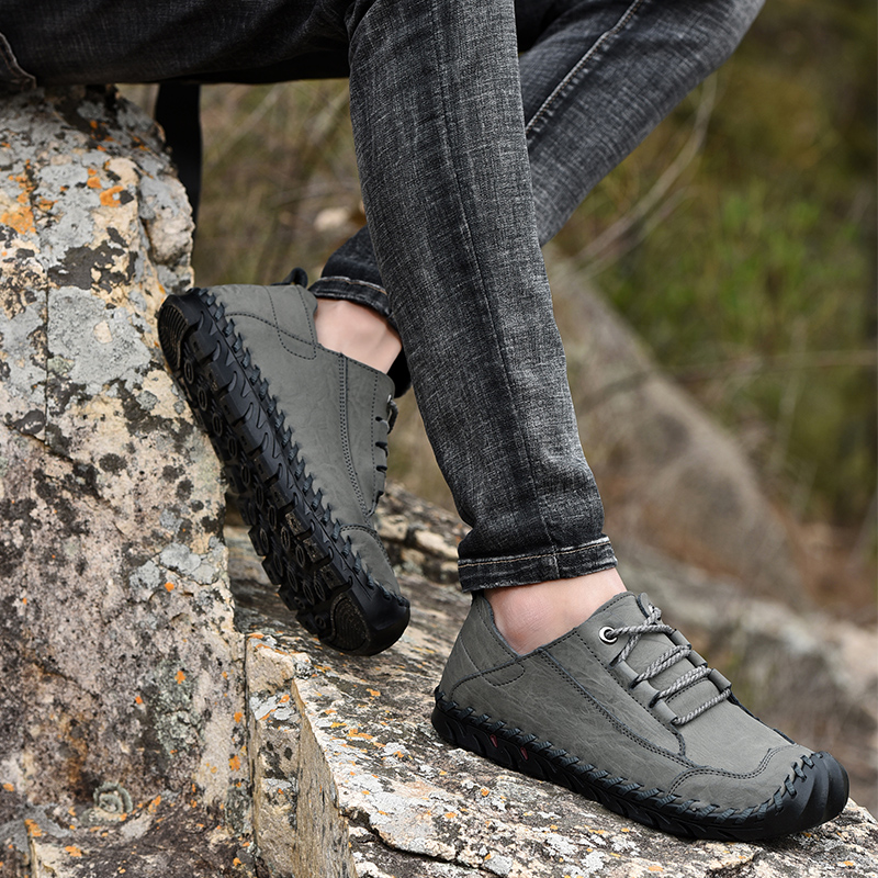 SocNoDn Men Ankle Boots Casual Genuine Leather Outdoor Walking Hiking Work Shoes Boots Quality