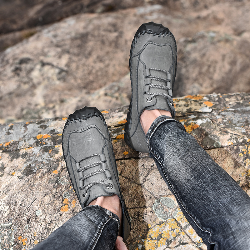 SocNoDn Men Ankle Boots Casual Genuine Leather Outdoor Walking Hiking Work Shoes Boots Quality