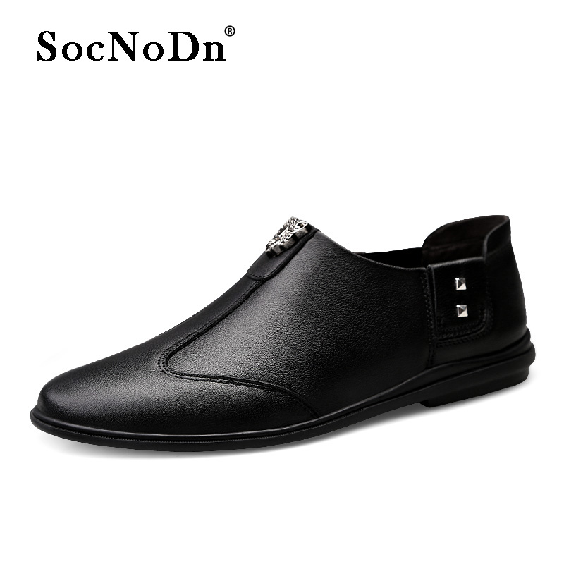 SocNoDn Men Luxury Fashion Dress Formal Casual Genuine Leather Wedding Office Shoes Loafers Soft